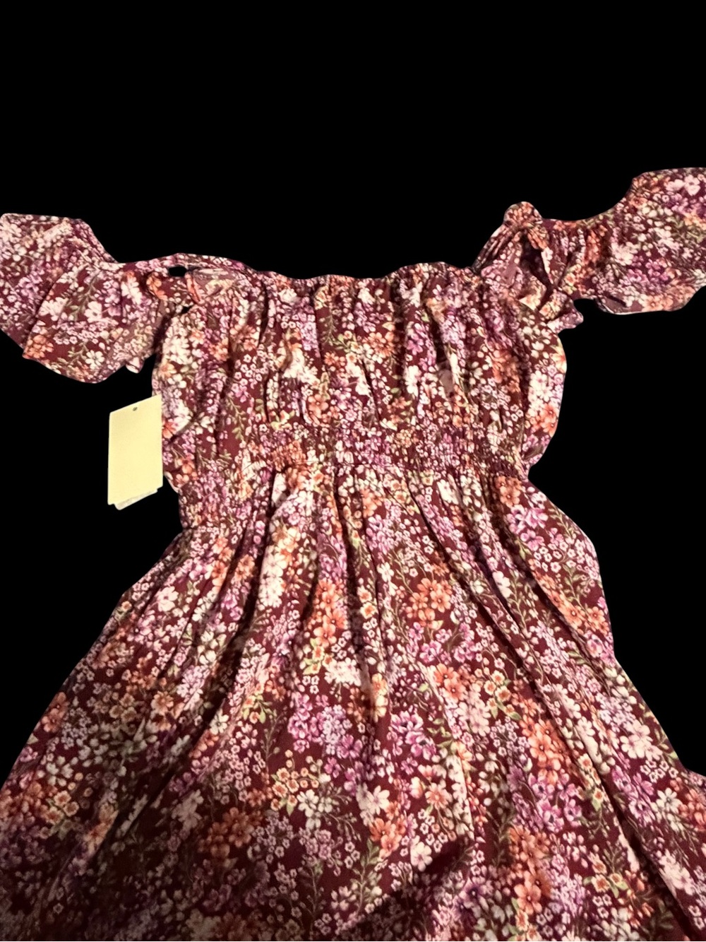 Pie in the Sky ~Flutter Sleeved Dress~Floral ~ Maxi Babydoll ~Burgundy & Cream+
